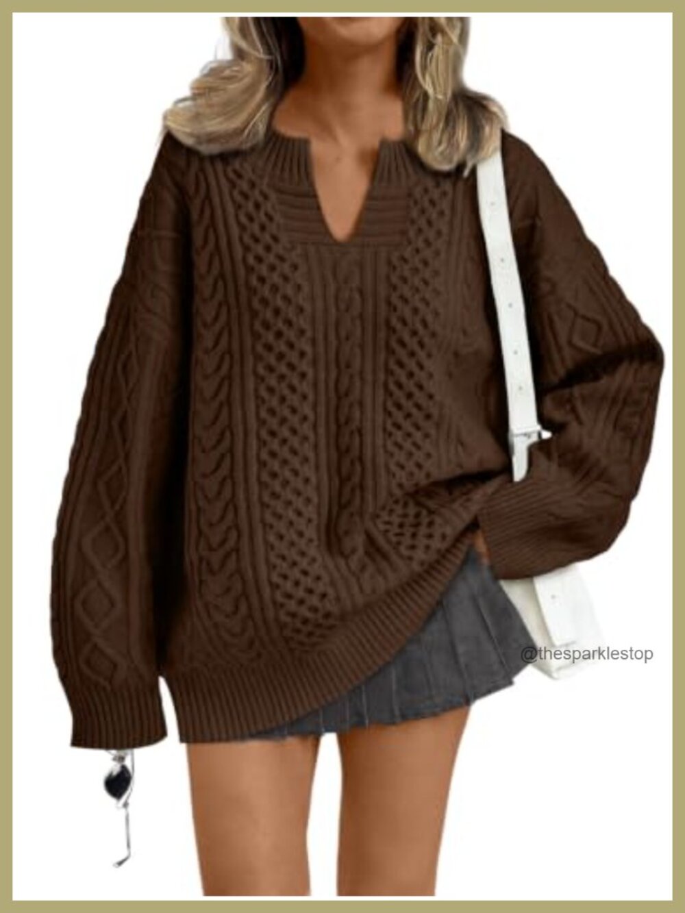 Oversized Cable Knit V-Neck Sweater for Women Fall Winter Cozy Pullover